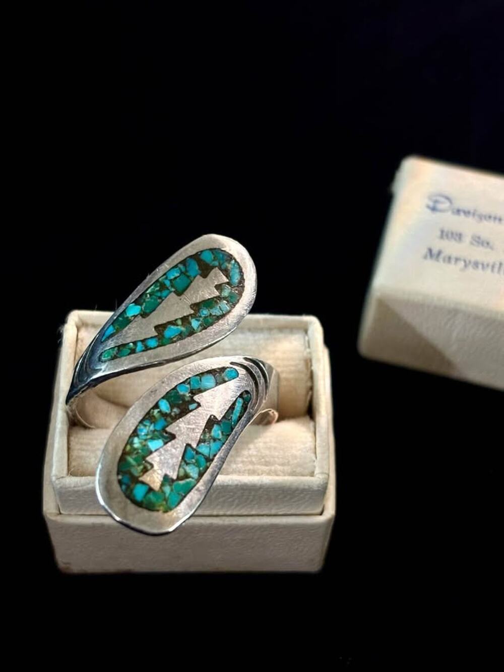 Vintage Sterling Silver Turquoise And Coral Inlay Southwestern Open Wrap Ring